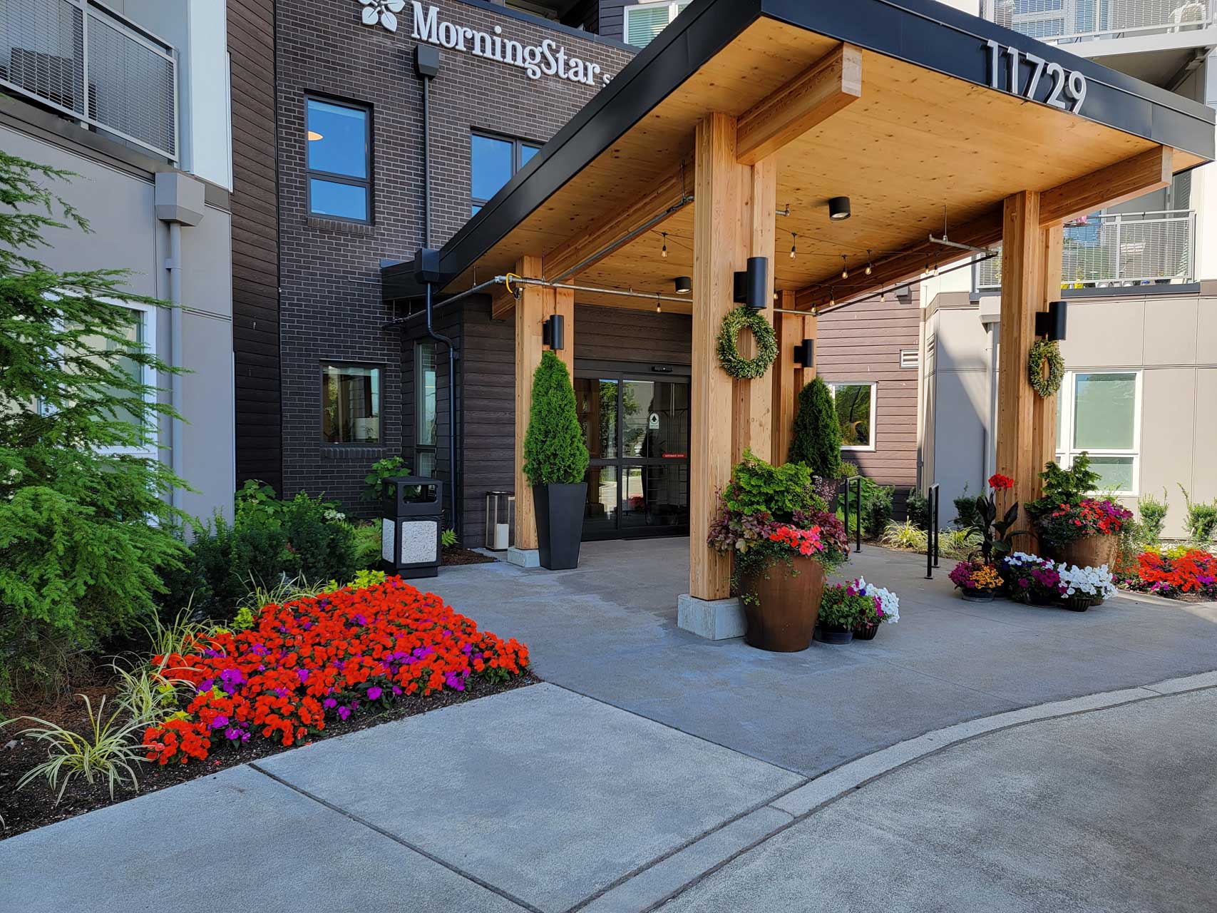 Covered entrance to a building with