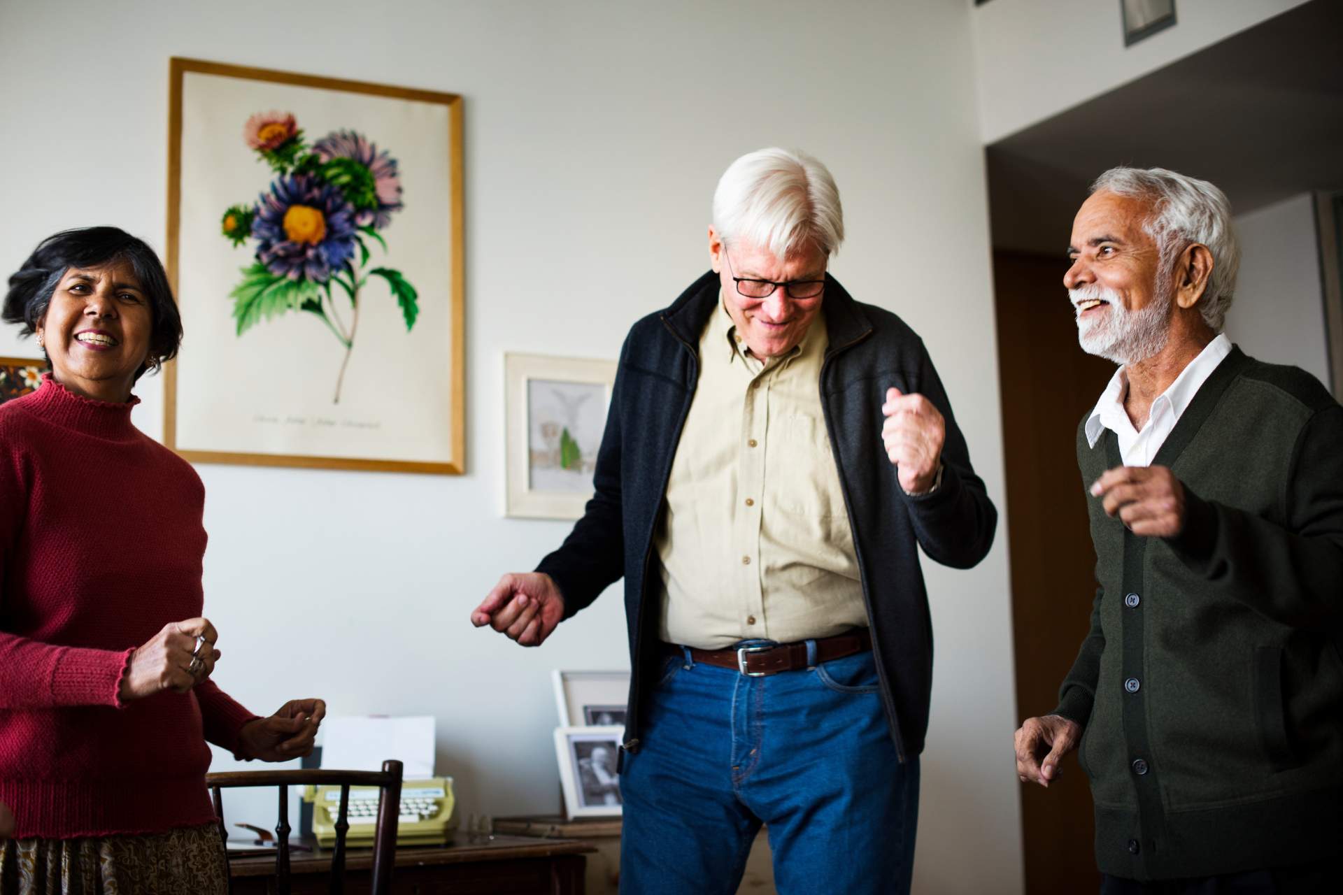 A group of happy seniors dancing together